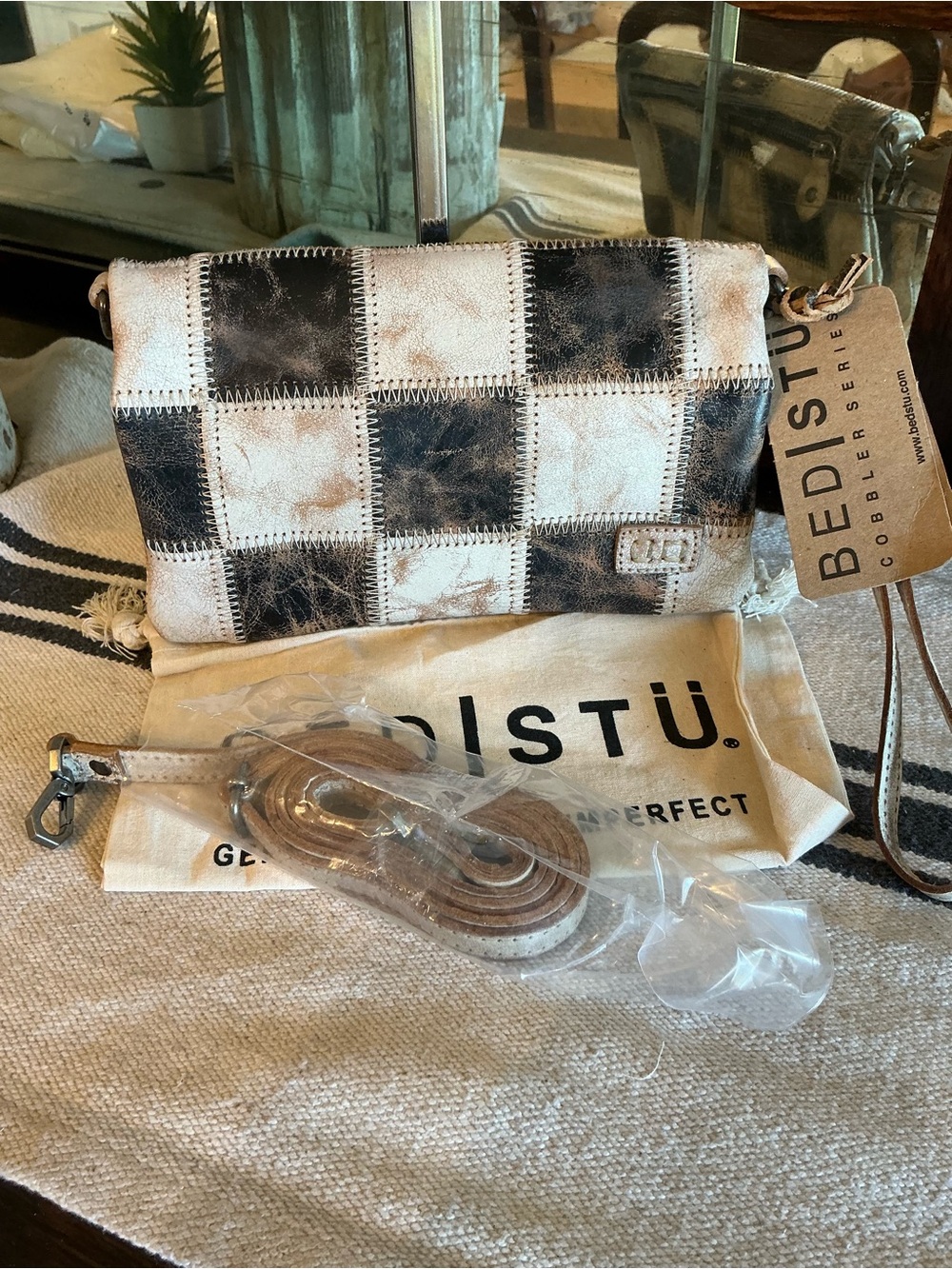 Bed Stu Checkerboard Patchwork Crossbody in Black and Cream - Picture 3 of 15